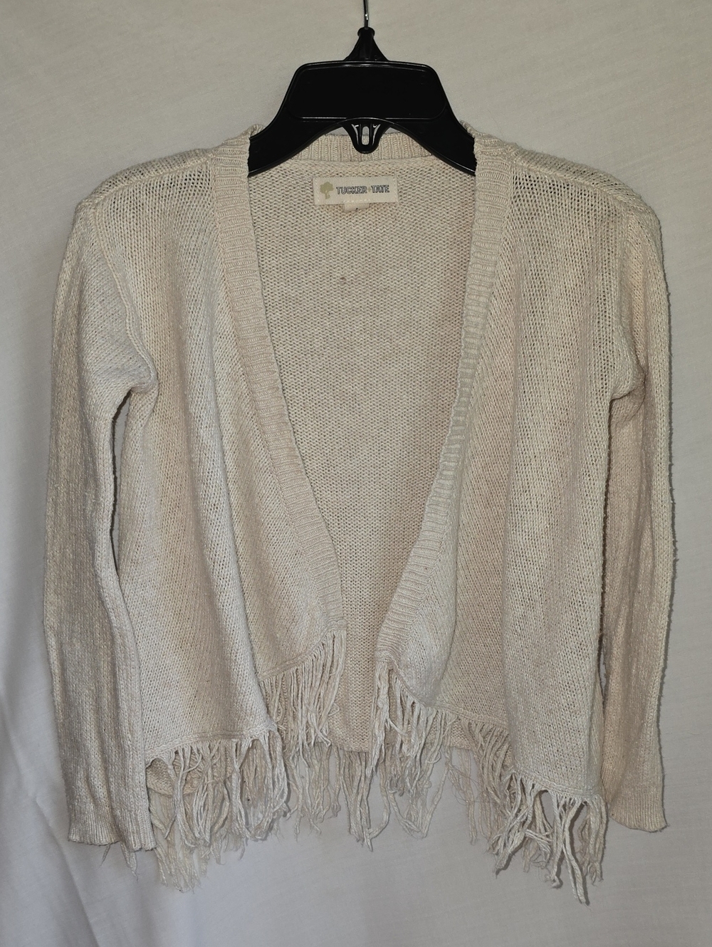 Tucker + Tate Cream Open-Front Fringe Knit Cardigan